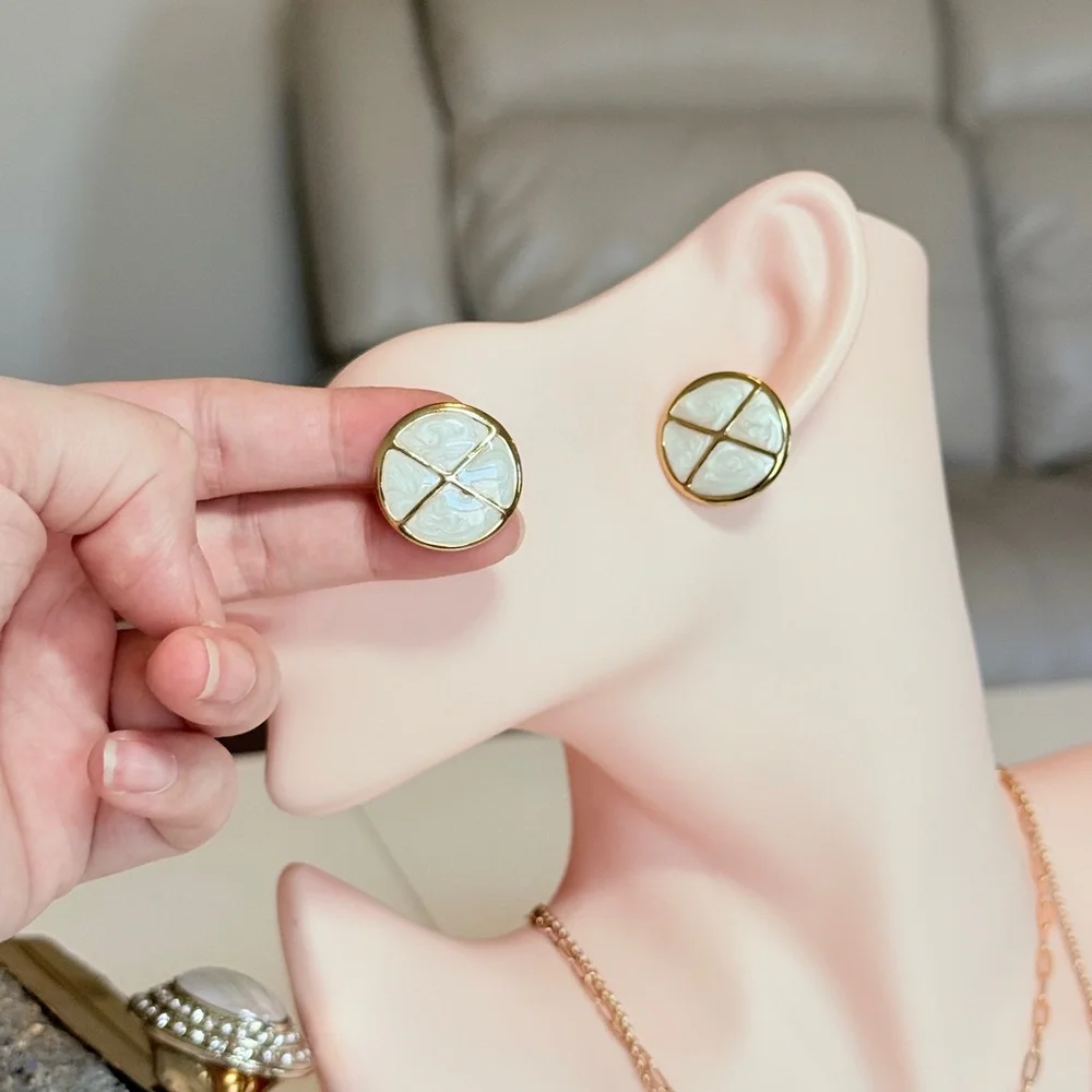 Gold and White Earrings